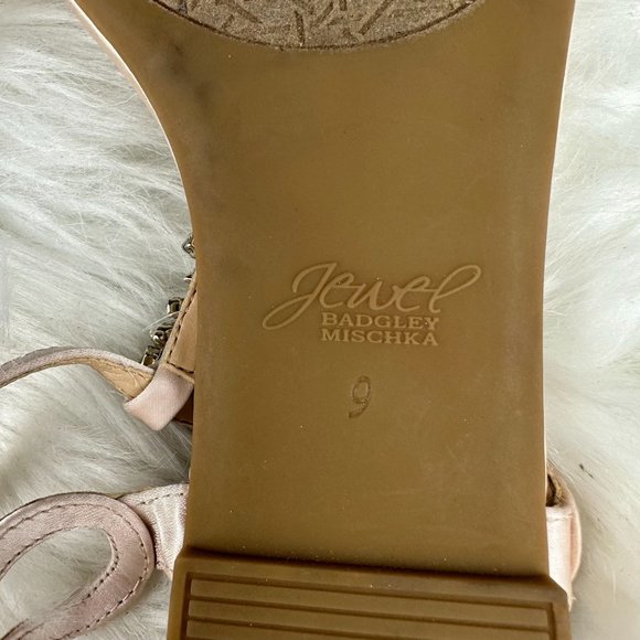 Jewel Badgley Mischka Datina Flat Evening Sandals in Champagne Satin - Picture 3 of 4